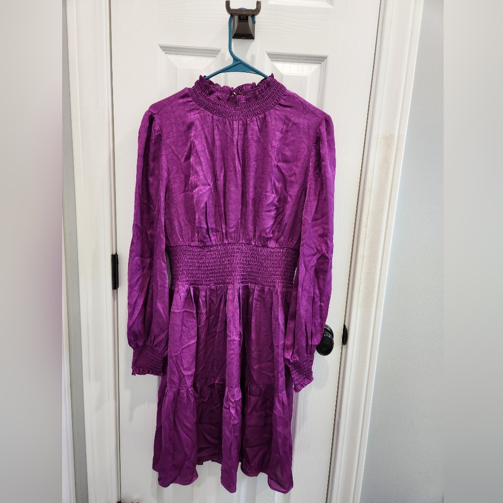 NordStorm Rack/Lucy Paris Purple Fit & Flare Long Sleeve Dress Size M, New W Tag